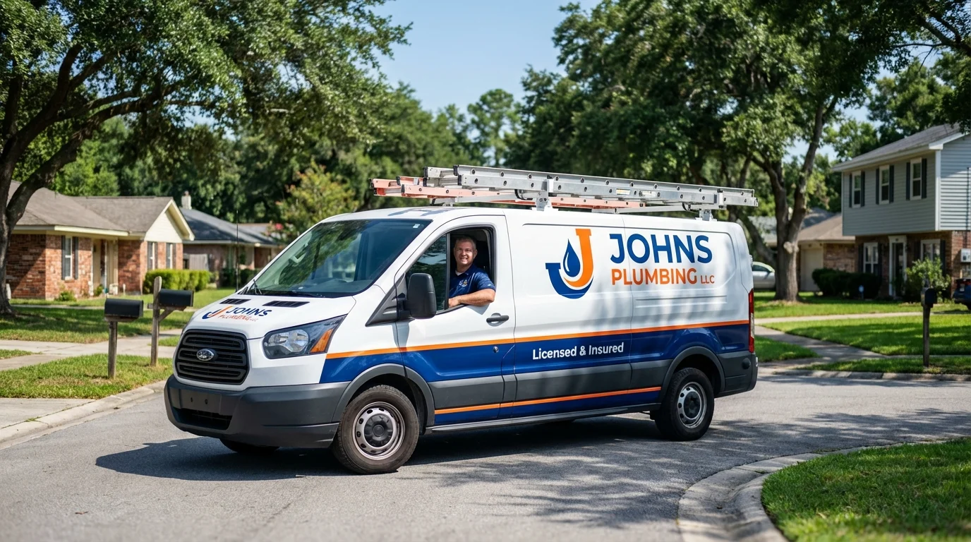 Johns Plumbing LLC service van in Chesterfield, MA