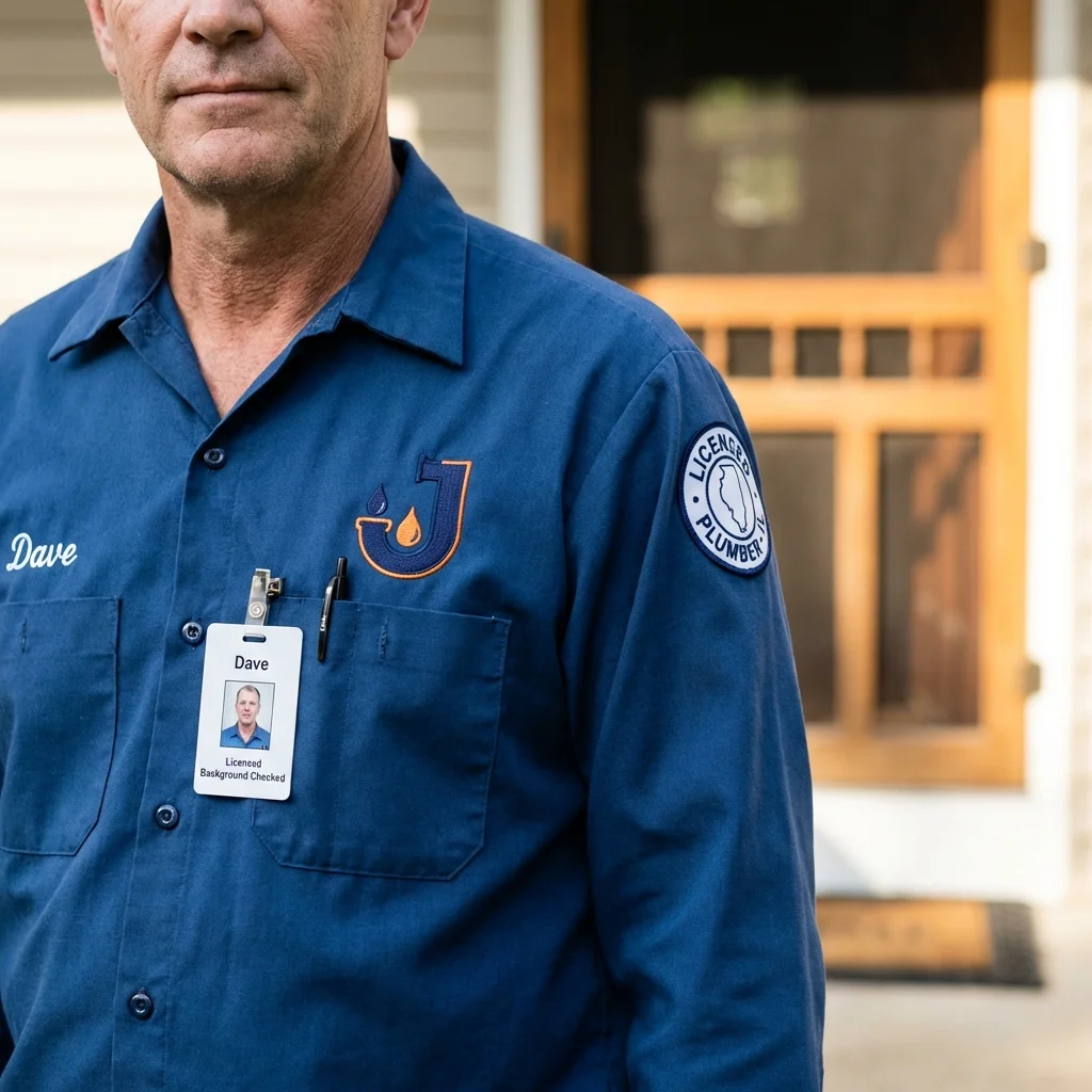 Licensed plumber showing ID badge in Chesterfield, MA