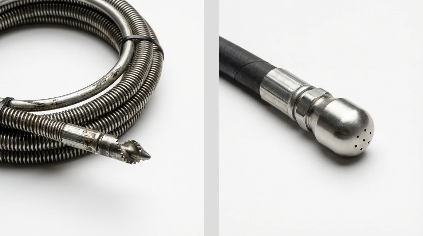 Drain snake cable and hydro jetting nozzle used for drain cleaning in Chesterfield, MA