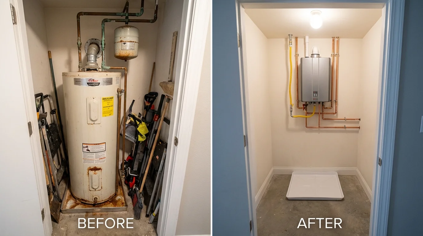 Tank water heater versus wall-mounted tankless unit comparison for Chesterfield, MA homeowners