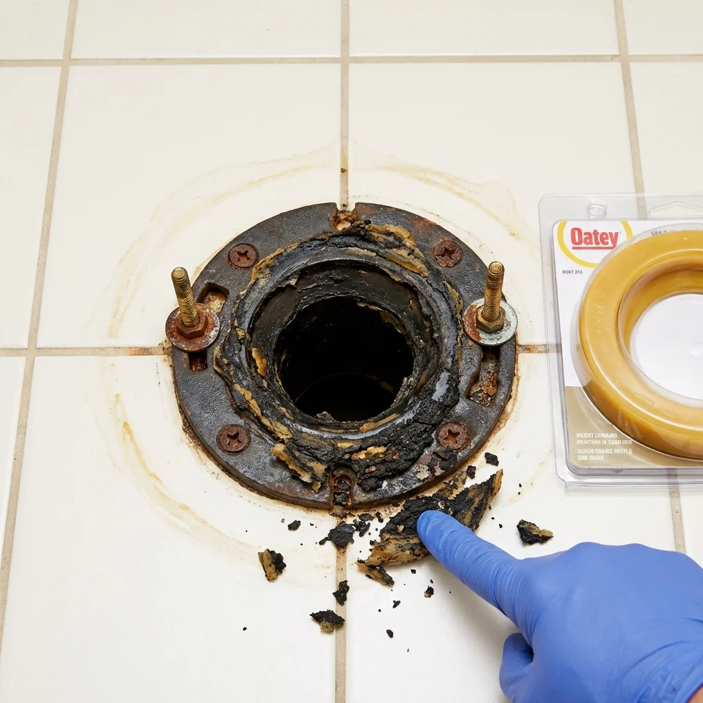 Failed wax ring showing water seepage at the base of a toilet in a Chesterfield, MA home